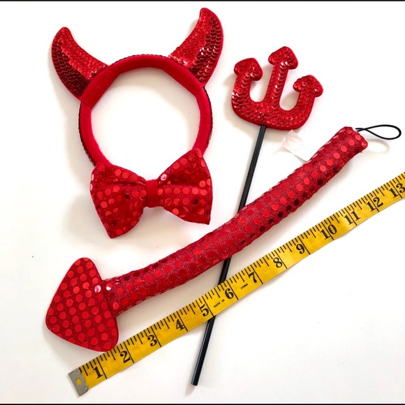 Mardi Gras sequins devil 4pc Quality accessories bowtie tails Pitchfork headband - Picture 5 of 14